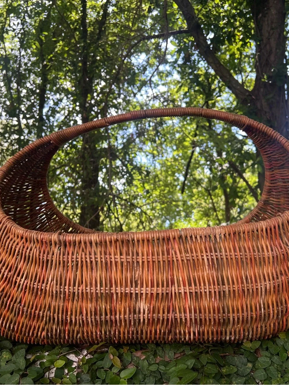 Vintage 1970s Sculptural Wicker Canoe Basket